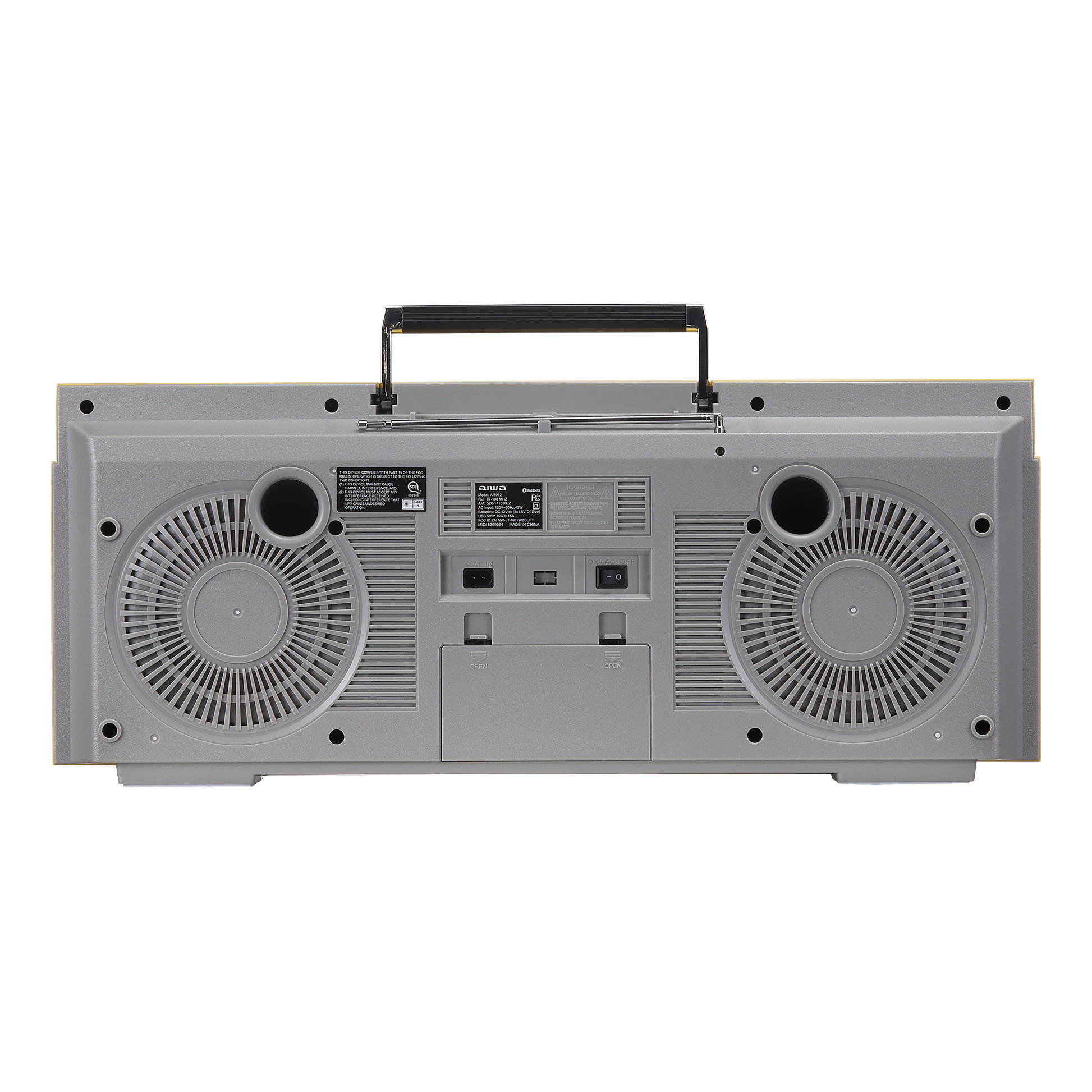 Aiwa Backtrack Retro Boombox with Bluetooth, Yellow - controles