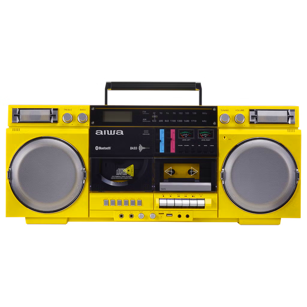 Aiwa Backtrack Retro Boombox with Bluetooth, Yellow